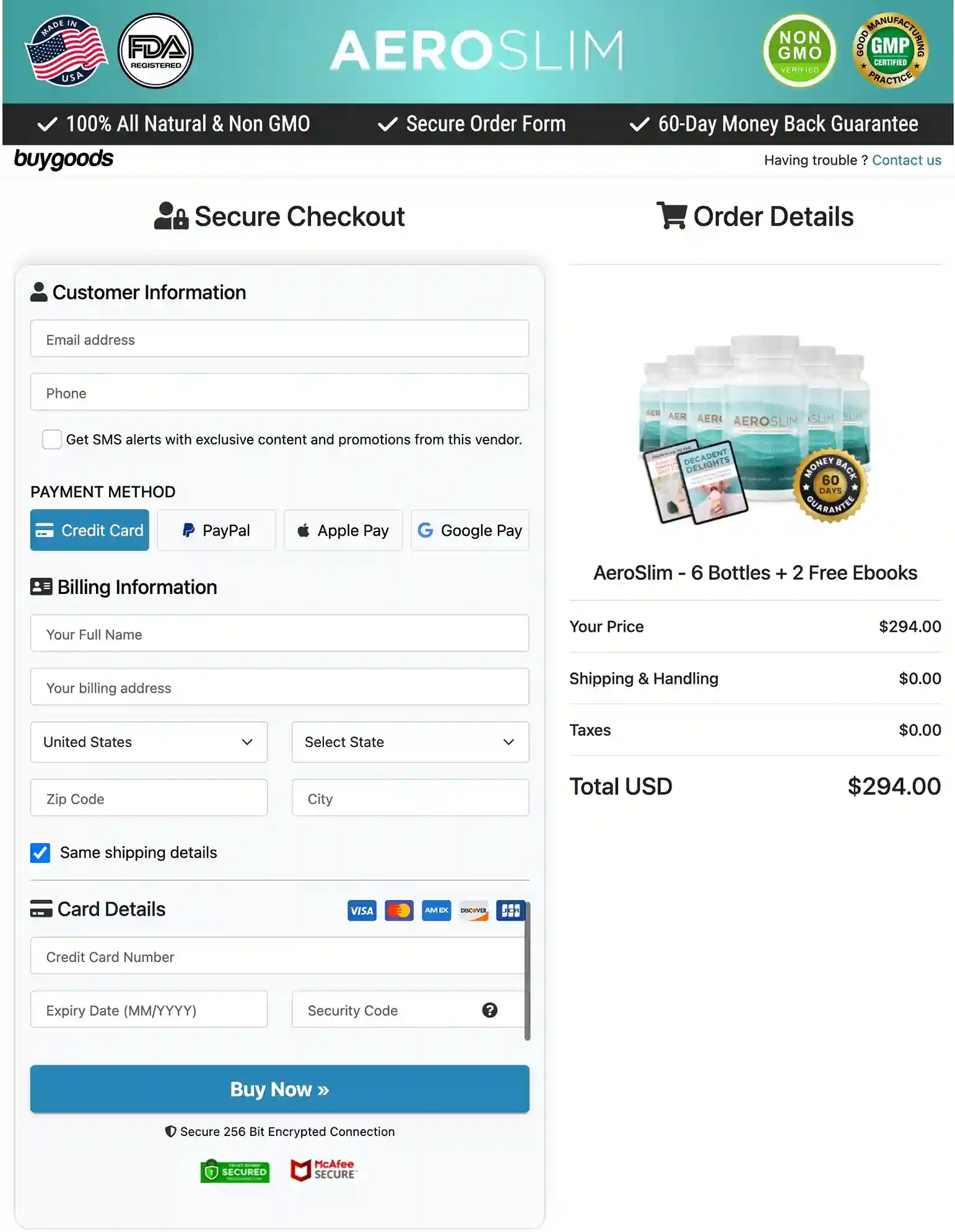 AeroSlim Secure Checkout Page